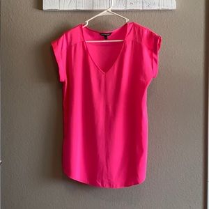 Express Hot Pink V-Neck Short Sleeve Blouse